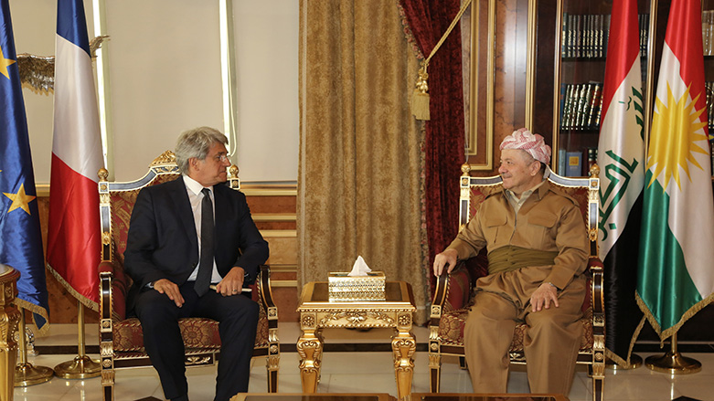 KDP President Masoud Barzani during his meeting with French Ambassador to Iraq Bruno Aubert in Erbil, Kurdistan Region, June 3, 2018. (Photo: Barzani's Office) 