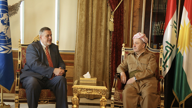 KDP President Masoud Barzani and Jan Kubis, Head of the UNAMI, met in Erbil on June 12, 2018. (Photo: Barzani's website)