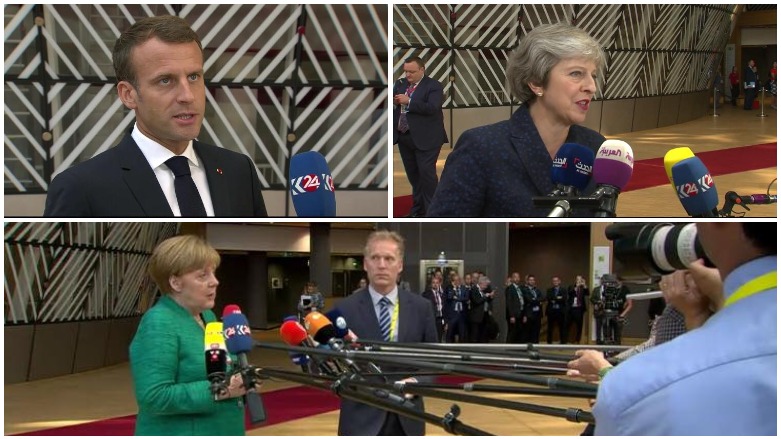 Some notable attendees at the Brussels summit include French President Emmanuel Macron (top-left), German Chancellor Angela Merkel (bottom), and United Kingdom Prime Minister Theresa May.