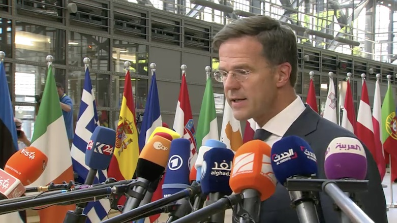 Netherlands PM Mark Rutte speaks to reporters ahead of a summit with EU leaders on the migrant crisis in the region, Brussels, Belgium, June 28, 2018.