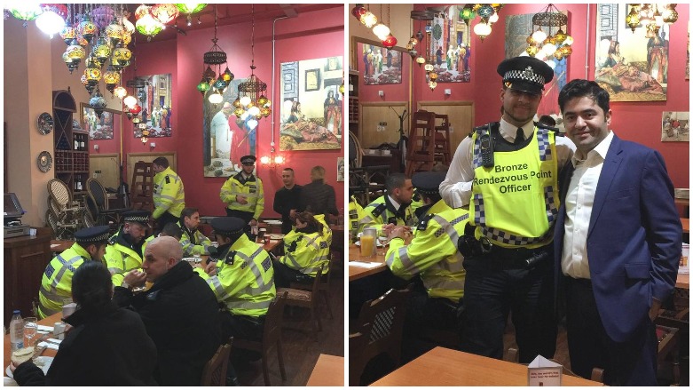 Ibrahim Dogus' Troia restaurant was kept open to provide police officers with food and shelter.