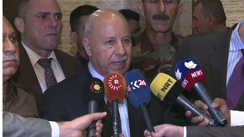 Acting Minister of Peshmerga Affairs Karim Sinjari during a presser after the ceremony, July 31, 2018. (Photo: Kurdistan 24)