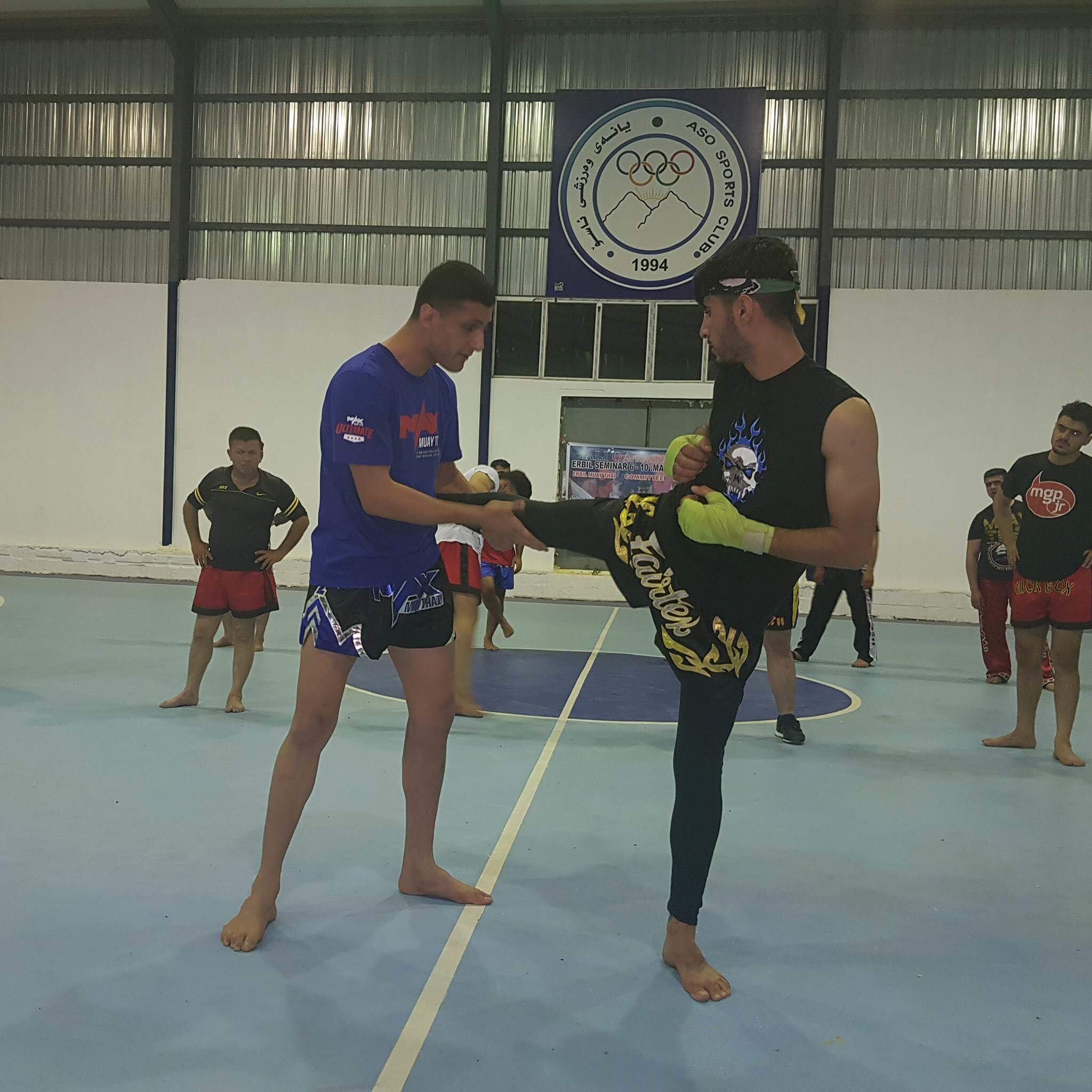 Kurdish fighter Ali Qaradaghy leads training workshops for Muay Thai and kickboxing in the Kurdistan Region. (Photo: Facebook/Ali Qaradaghy)