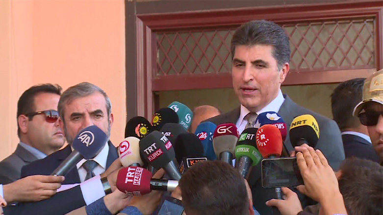 KRG Prime Minister Nechirvan Barzani speaks to reporters after representing the Kurdistan Democratic Party (KDP) in a meeting with officials from the Kurdistan Islamic Union (KIU) in Erbil, Aug. 29, 2018. (Photo: Kurdistan 24)