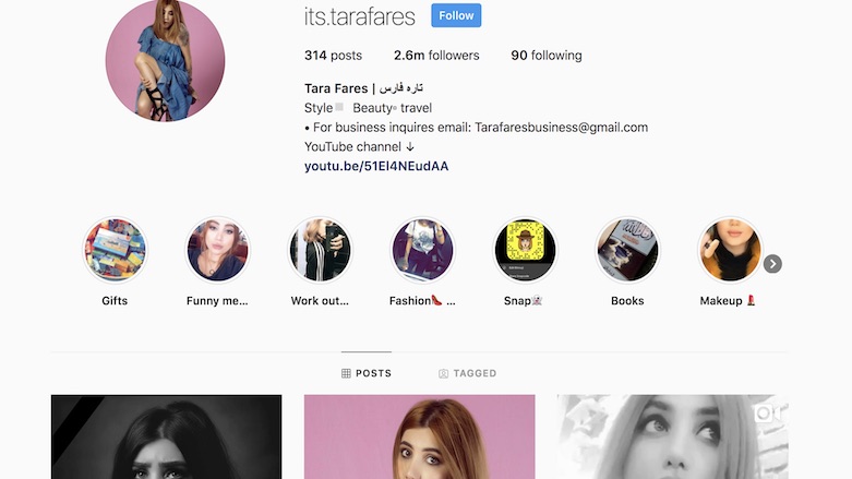 Tara Fares had 2.6 million followers on the popular social networking website, Instagram. 