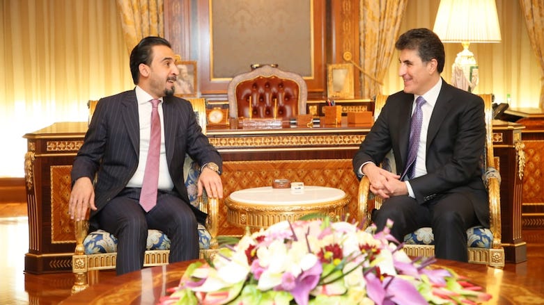 A meeting between KRG Prime Minister Nechirvan Barzani and the Iraqi Parliament Speaker Mohammed Halbousi. (Photo: KRG)