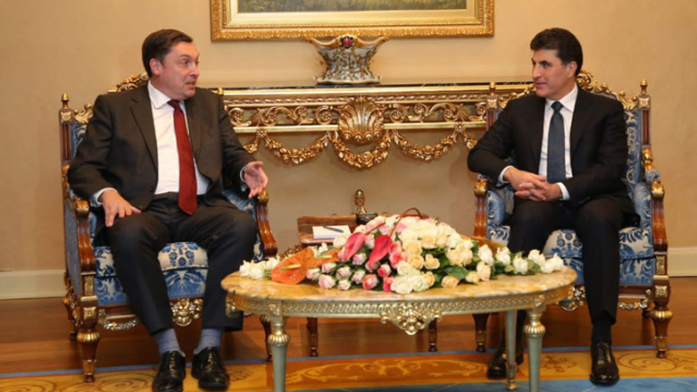 The British Ambassador to Iraq, Jon Wilks, on Wednesday met with the Prime Minister of the Kurdistan Region, Nechirvan Barzani, in Erbil, Sep. 12, 2018. (Photo: KRG)