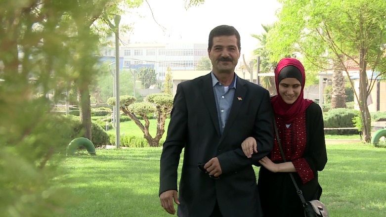 Hasna’ Omar and her father during their recent visit to the Kurdistan Region, Sep. 19, 2018. (Photo: Kurdistan 24)