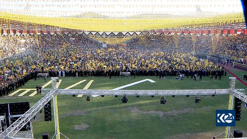 صحنه‌ای از کارزار انتخاباتی پارت دموکرات کردستان با حضور مسعود بارزانی در شهرستان زاخو، چهار مهر 97