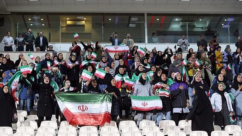 Around 100 women enjoy the live football match between Iran and Bolivia at the Azadi Stadium in Tehran, Oct. 16, 2018. (Photo: EPA)