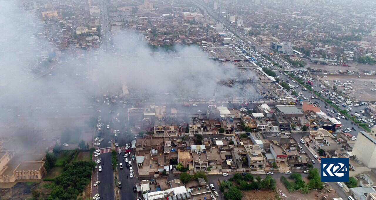 بازاڕی لەنگەی ھەولێر ئاگری گرت