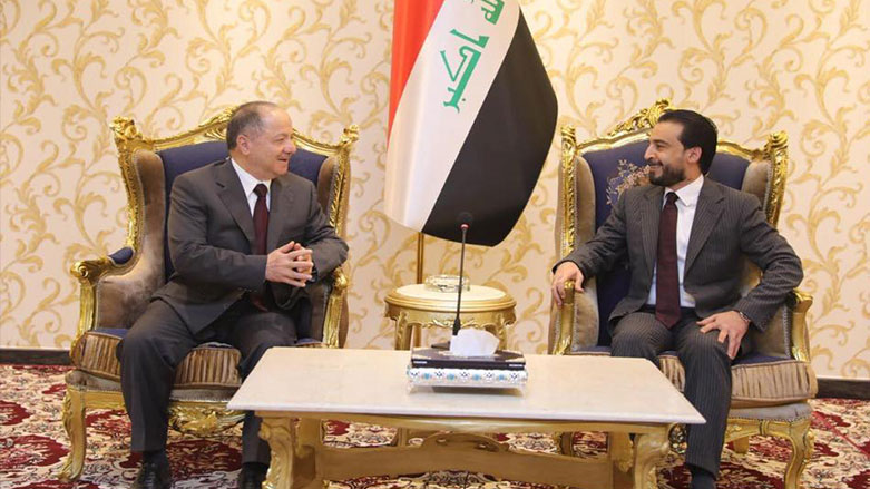 مسعود بارزانی در روز اول آذرماه 97 با محمد الحلبوسی رئیس پارلمان عراق در بغداد دیدار کرد