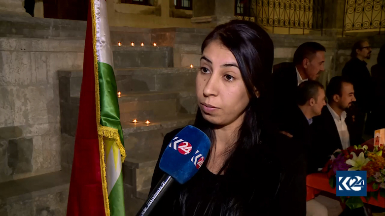 Yezidi survivor Layla speaks to Kurdistan 24. (Photo: Kurdistan 24) 