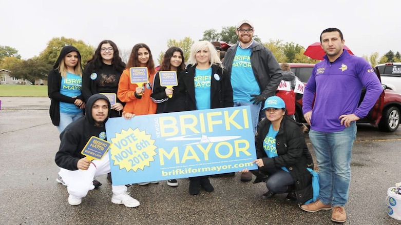 Newzad Brifki (right) during an elections campaign ahead of local elections in Moorhead. (Photo: Twitter/Newzad Brifki)