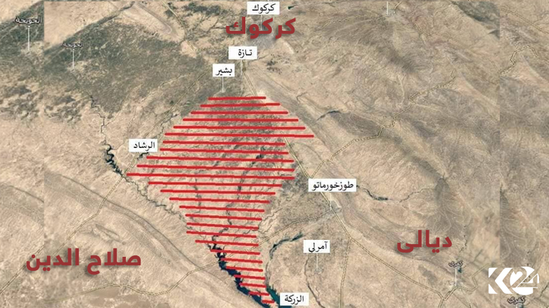 رسم بياني مصور نشره موقع الحشد الشعبي عن محاور هجومه/ تم تحرير الصورة من قبل كوردستان 24