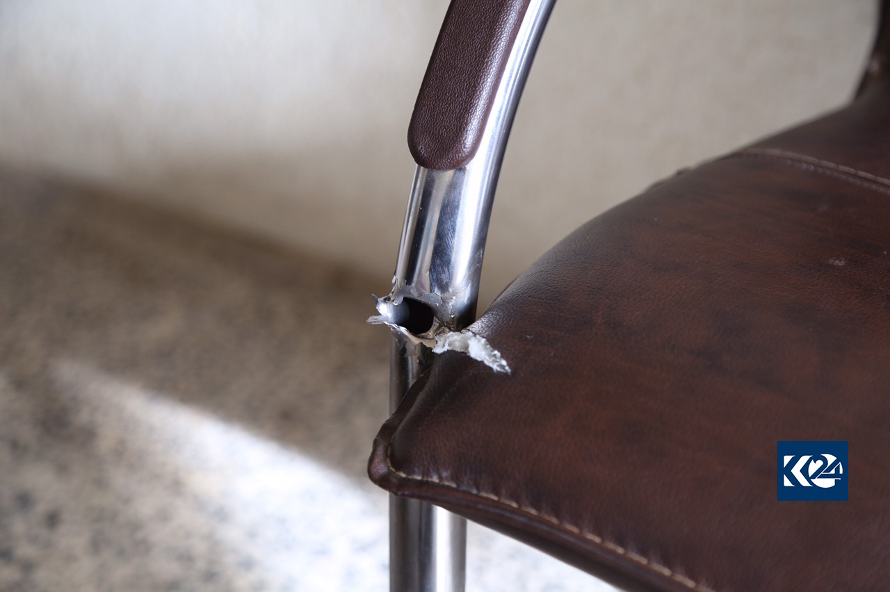 A picture of a chair inside the women's protection office that was struck with a bullet during the attack on Nov. 28, 2018. (Photo: Ibrahim Fatah/ Kurdistan 24)