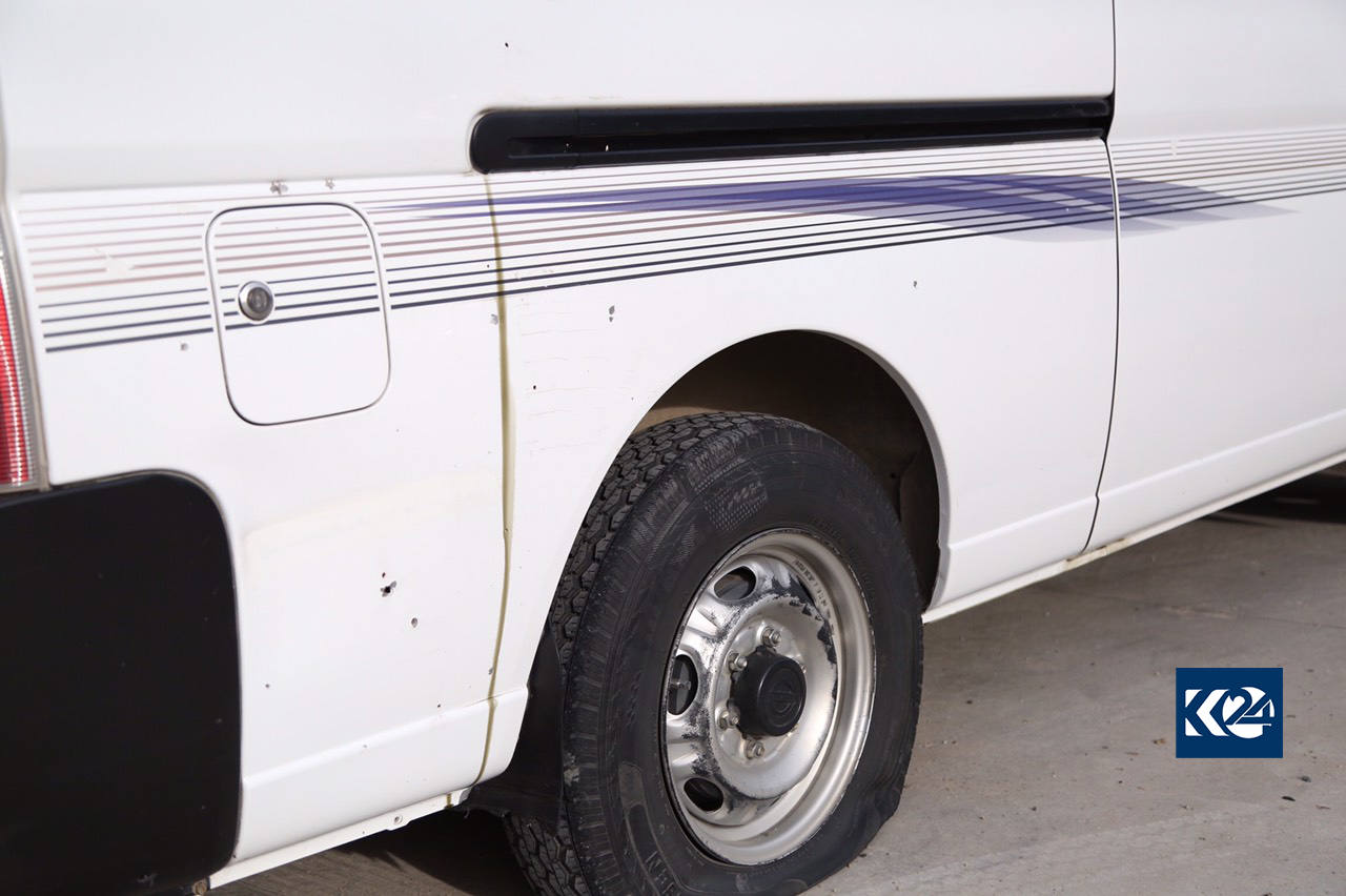 A picture showing a minivan with multiple bullet holes after due to the shooting on a women's protection office in the city of Sulaimani on Nov. 28, 2018. (Photo: Ibrahim Fatah/ Kurdistan 24)