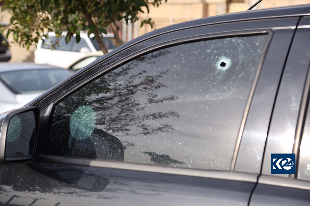 A picture showing car the front window of which was shot during the attack on a women's protection office in the city of Sulaimani on Nov. 28, 2018. (Photo: Ibrahim Fatah/ Kurdistan 24)