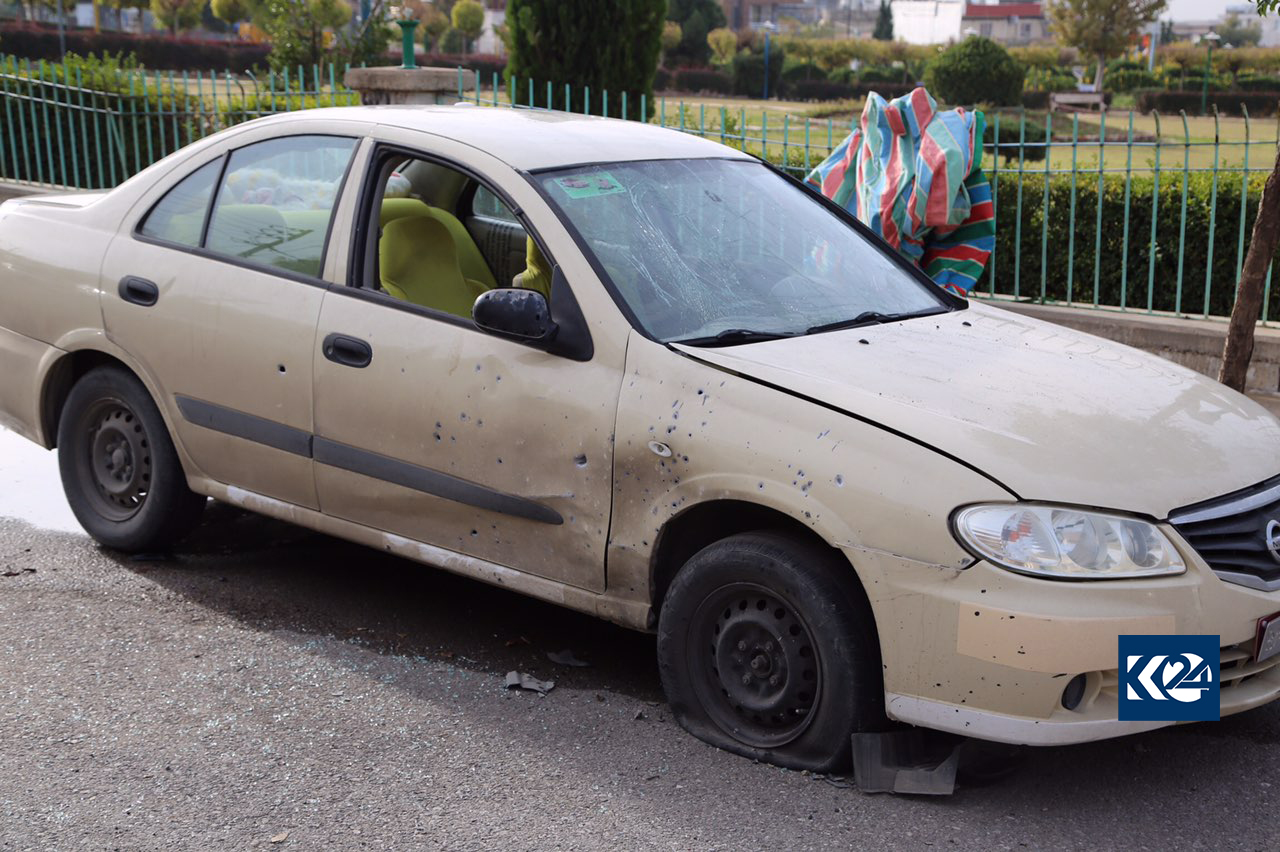 A picture showing a taxi that was substantially damaged during the shooting on a women's protection office in the city of Sulaimani on Nov. 28, 2018. (Photo: Ibrahim Fatah/ Kurdistan 24)