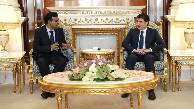 India’s Ambassador to Iraq, Pradeep Singh Rajpurohit (L), met with the Prime Minister of the Kurdistan Region, Nechirvan Barzani, in Erbil, Dec. 20, 2018. (Photo: KRG)