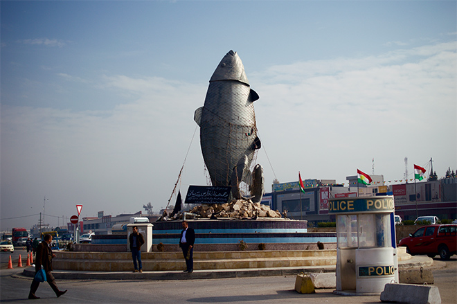 Khabat’s fish sculpture. (Photo: Levi Clancy)