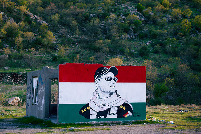 Mural of a Peshmerga martyr in the war against the Islamic State. (Photo: Levi Clancy) 