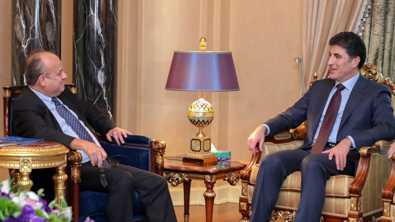 Jean-Christophe Belliard (left) during a meeting with Kurdistan Region Prime Minister Nechirvan Barzani in Erbil, Jan. 30, 2019. (Photo: KRG)