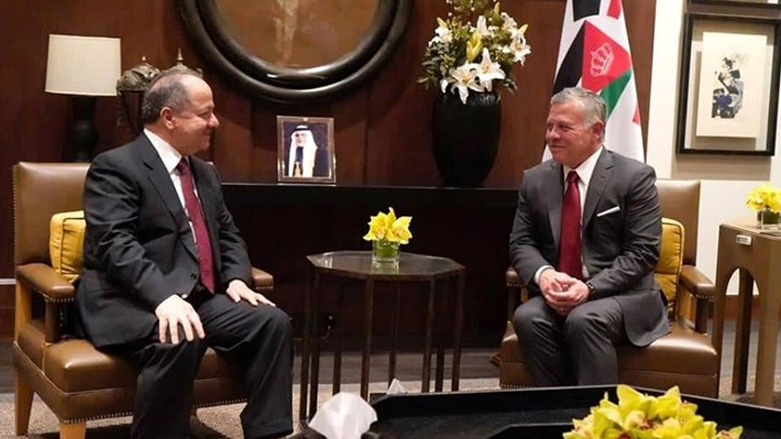 بارزاني يلتقي العاهل الاردني في اول زيارة له الى المملكة الاردنية منذ استفتاء الاستقلال (صورة: مكتب بارزاني)