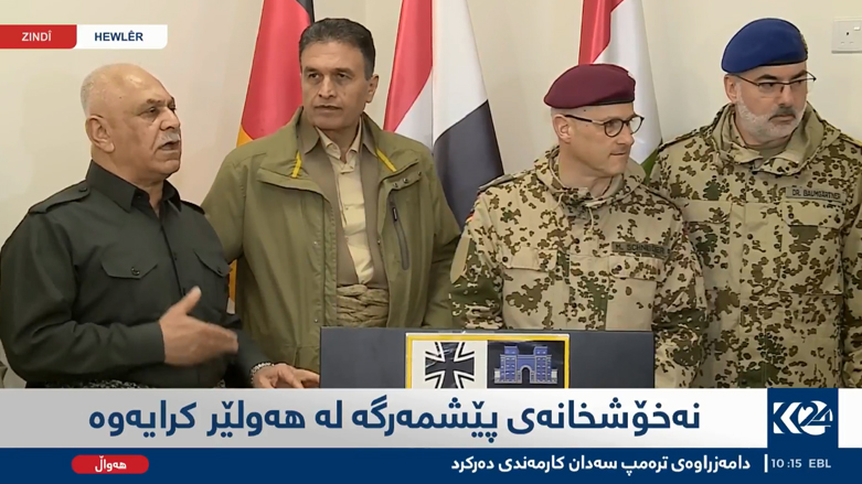 مؤتمر صحفي مشترك عقد في اربيل بين قادة البيشمركة والمستشارين الالمان (صورة: كوردستان 24)