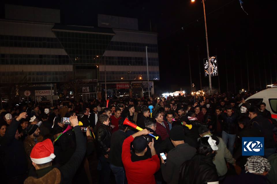 The people of Sulaimani took to the streets of the city on New Year's eve in a celebratory march.