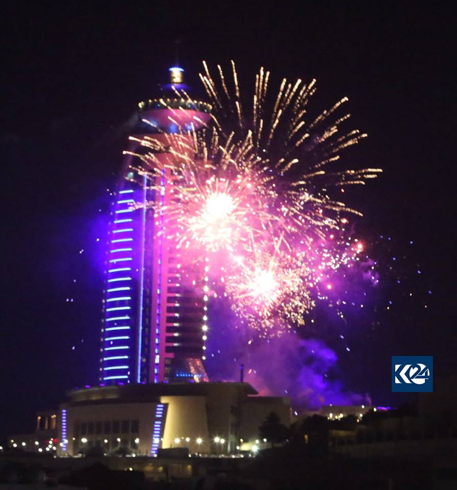 Fireworks at a hotel in Sulaimani on New Year's eve.