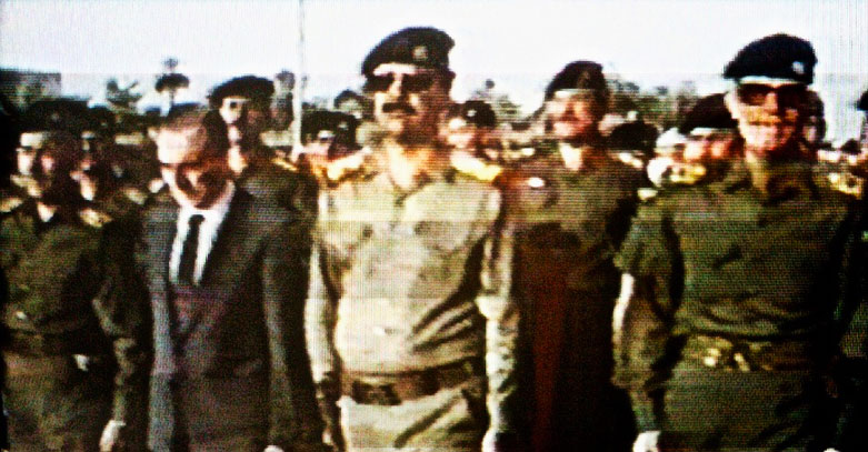Seen gathered at the funeral of Baath Party founder Michel Aflaq are (front row, from left to right) Taha Yasin Ramadan, Shibli El-Aissami, Saddam Hussein, and Izzat at-Douri. (Photo: Archive)