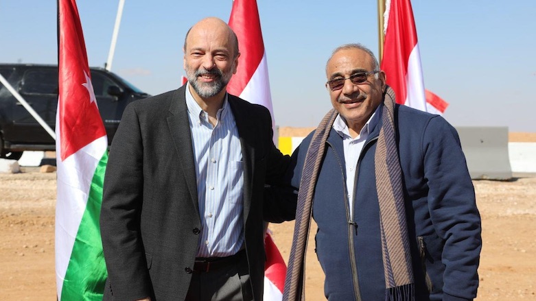 Iraqi Prime Minister Adil Abdul-Mahdi (right) poses for a photo with his Jordanian counterpart Omar Razzaz at the launch of a joint industrial zone at the Iraq-Jordan border on Feb. 2, 2019. (Photo: Iraqi PM's office)