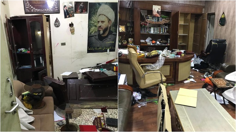 The headquarters of the Abu al-Fadhl al-Abbas Brigade militia in Baghdad's Karrada district after being stormed by Hashd al-Shaabi fighters. (Photo: Social Media)
