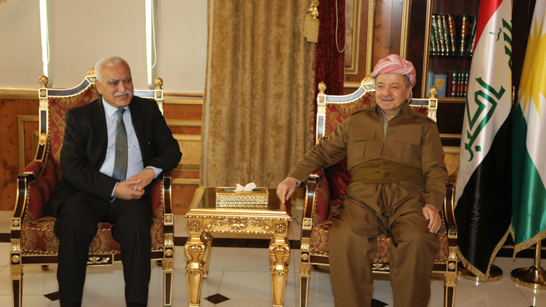 In Erbil on Sunday, Masoud Barzani received the chairman of the Kirkuk-based Turkmen Ili Party, Riyadh Sari Kahya. (Photo: Barzani's press office)