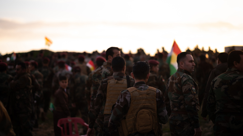 At the front line, the Peshmerga celebrated while staying alert and armed. (Photo: Levi Clancy/Kurdistan 24)	 