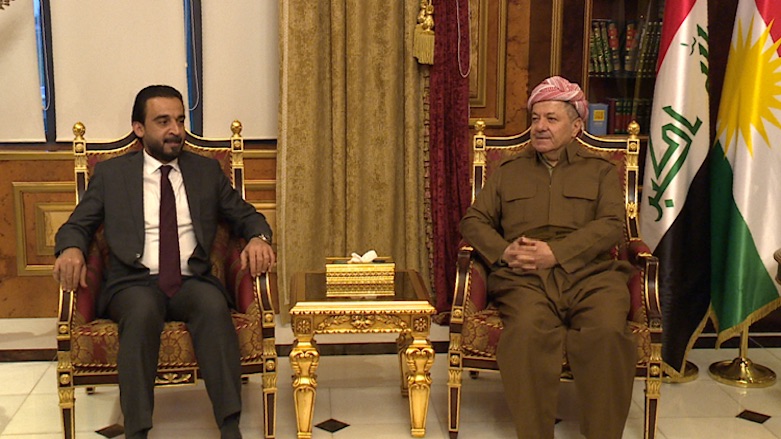 رئيس البرلمان محمد الحلبوسي خلال لقائه مع رئيس الحزب الديمقراطي الكوردستاني مسعود بارزاني