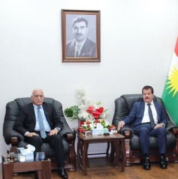 Head of the Kurdistan Democratic Party (KDP) Leadership Council of Kirkuk, Kamal Kirkuki, and Riyadh Sari Kahya, chairman of the Kirkuk-based Turkmen-Ili party, meet in Erbil, April 10, 2019. (Photo: KDP)