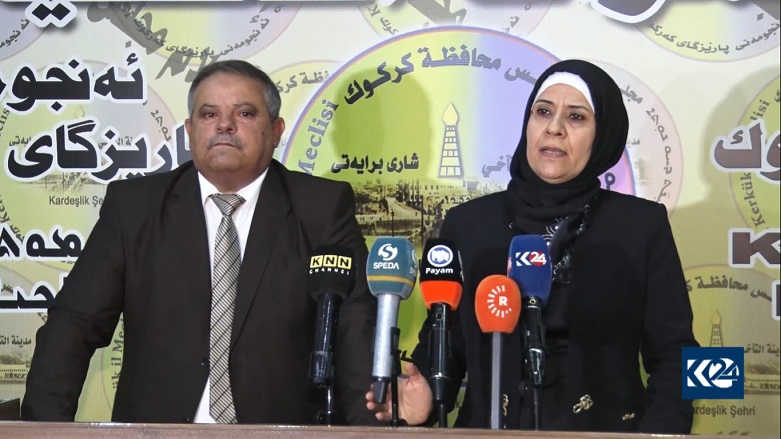 KPC member, Ramla Hamid, during the press conference in Kirkuk. (Photo: Kurdistan 24)
