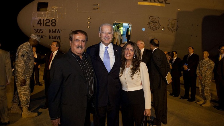 Herro Mustafa (right) with then-US Vice-President Joe Biden (middle) and her father (left) in Erbil, Kurdistan Region, September 2010. (Photo: Archive)