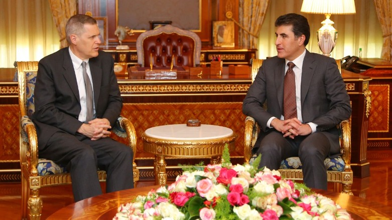 President of the Kurdistan Region Nechirvan Barzani (R) and US Ambassador to Iraq Matthew Muller in Ebril, June 24, 2019. (Photo: Barzani's press office)