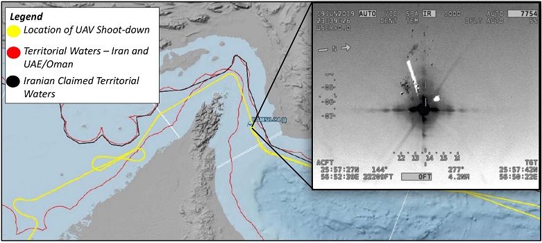 ISR flight path and grid plot for the RQ-4A shot down by Iran in the Strait of Hormuz. (Photo: Pentagon)