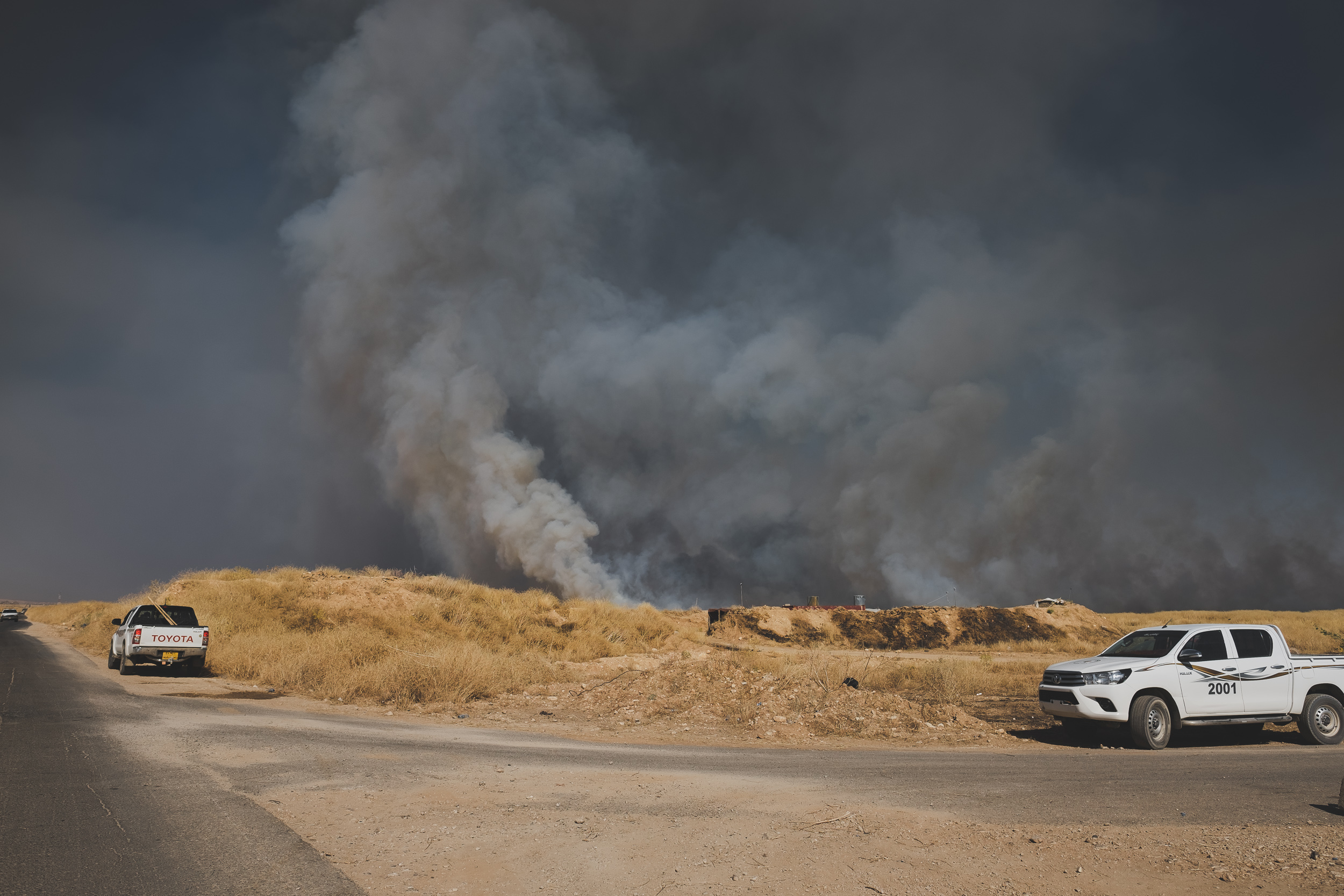 The junction of Highway 47 and the road headed south to Tel Ezeer. (Photo: Kurdistan 24/Levi Clancy)