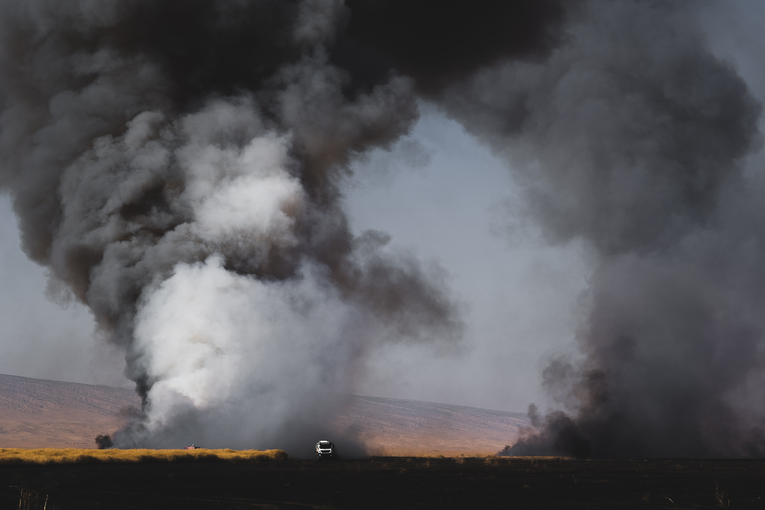 Billowing black smoke indicates live flames. (Photo: Kurdistan 24/Levi Clancy)
