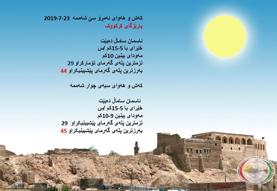 پێشبینیەكانی كەشناسی بۆ كەشوھەوای ئەمڕۆ و سبەی - پارێزگای كەركووك