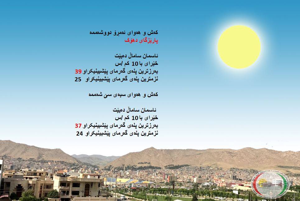 پێشبینیەكانی كەشناسی بۆ كەشوھەوای ئەمڕۆ و سبەی پارێزگای دھۆك