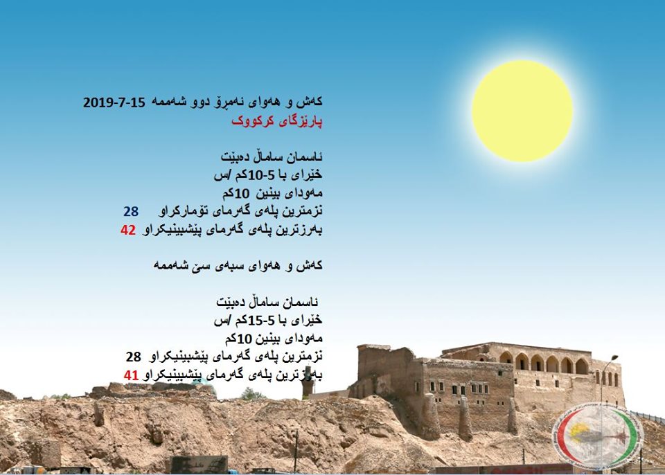 پێشبینیەكانی كەشناسی بۆ كەشوھەوای 48 كاتژمێری پارێزگای كەركووك