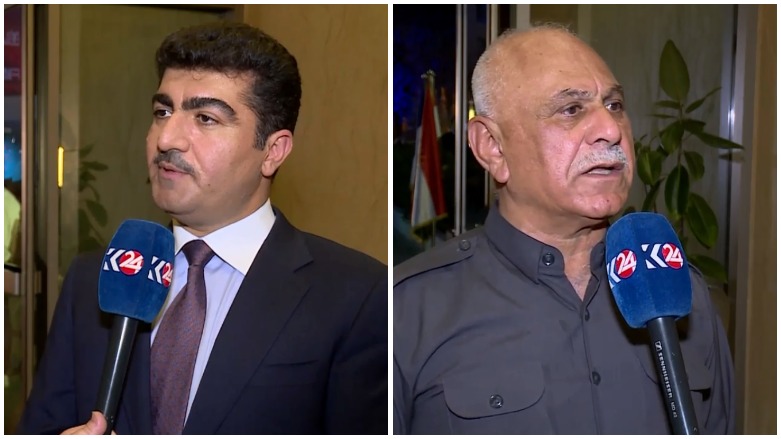 General Sirwan Barzani, Commander of the Gwer-Makhmour frontline (left); Jaafar Sheikh Mustafa, commander of the Peshmerga’s 70th Brigade. (Photo: Kurdistan 24)