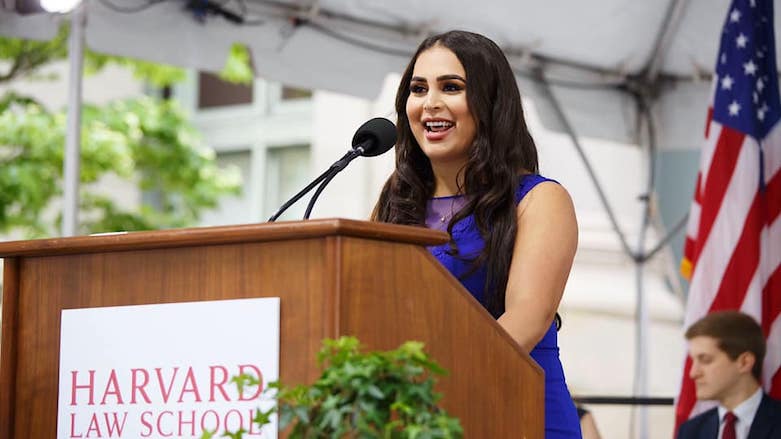 Rez Gardi delivers a speech during her graduation ceremony at Harvard Law School, June 2019. (Photo: Facebook/Rez Gardi)