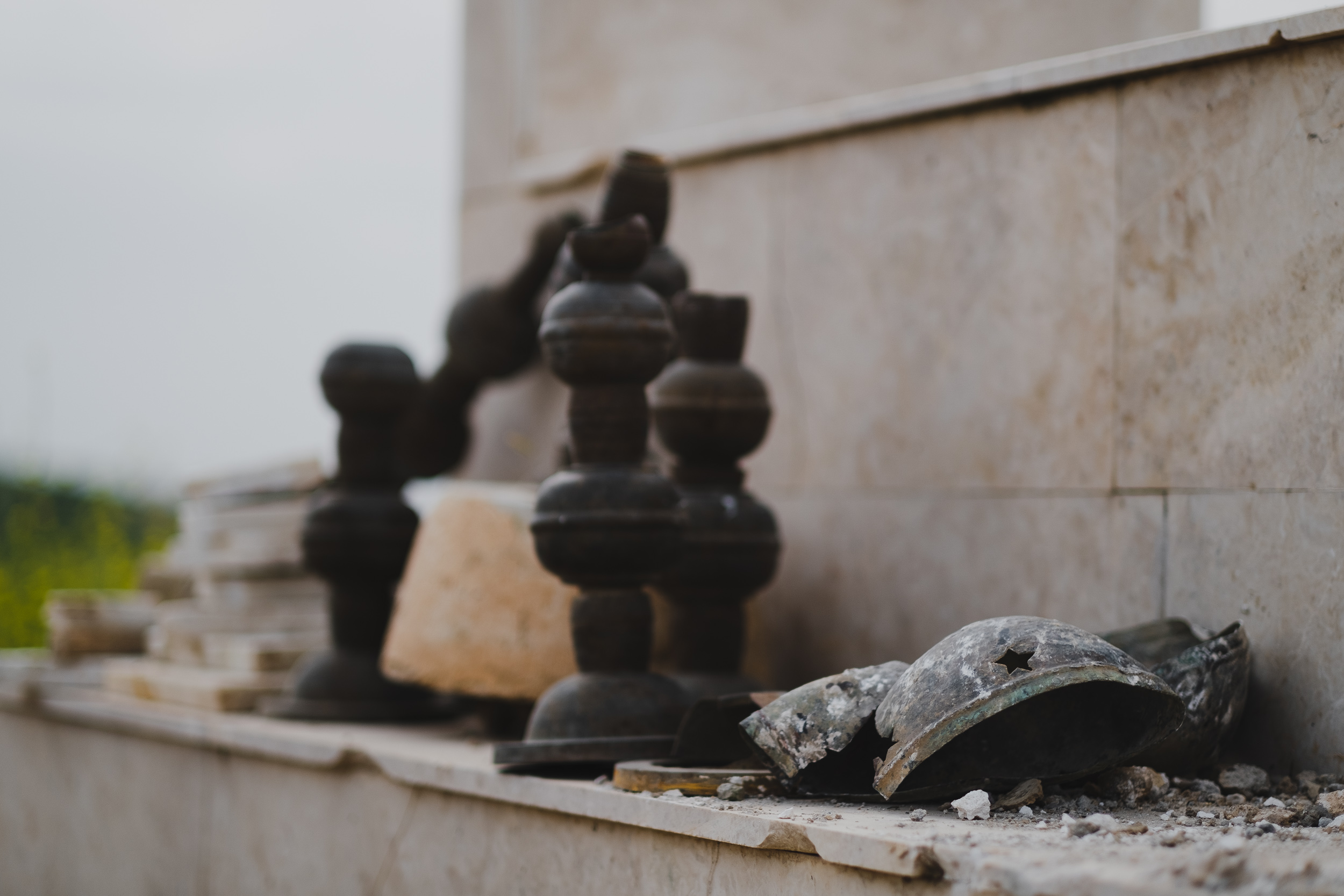 A few items salvaged from the ruins of the Ezidi Shrine of Ma’awi after the Islamic State destroyed it. The shrine is not far from the town of Shingal. (Photo: Kurdistan 24/Levi Clancy)